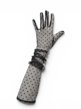 Black Polka-Dot Sheer Mesh Opera Gloves